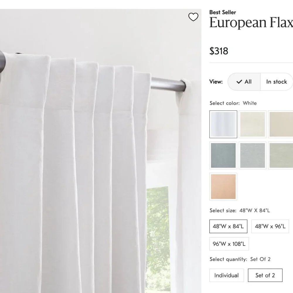 West Elm European Flax Linen Curtains - White with Blackout 48x84